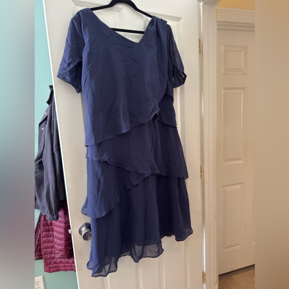 Women’s navy ruffle dress- mother of the bride dress